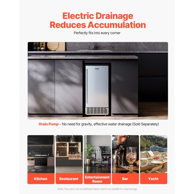 Työtason alle asennettava jääpalakone 36 kg vuorokaudessa 22 mm neliöpalat