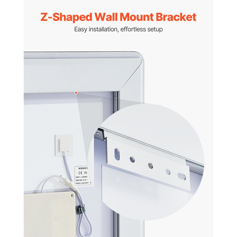 LED-kylpyhuonepeili 50 x 70 cm epoksihartsi alumiinitausta portaaton himmennys 3 värilämpötilaa huurteenesto