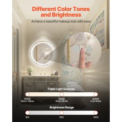 Seinään asennettava pyöreä LED-kylpyhuonepeili 60 cm portaattomasti himmennettävä 3 värilämpötilaa huurteenesto