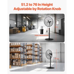 Teollinen jalustatuuletin 24-tuumainen hiiliteräsrunko 3-portainen nopeussäätö 85 asteen oscillointi