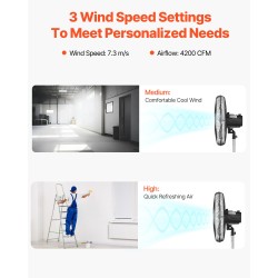 Teollinen jalustatuuletin 20 tuumaa metallirunko korkeussäädettävä 90 asteen oskillointi 3 nopeutta