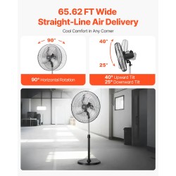 Teollinen jalustatuuletin 20 tuumaa metallirunko korkeussäädettävä 90 asteen oskillointi 3 nopeutta