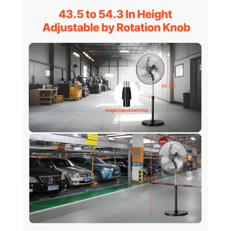 Teollinen jalustatuuletin 20 tuumaa metallirunko korkeussäädettävä 90 asteen oskillointi 3 nopeutta
