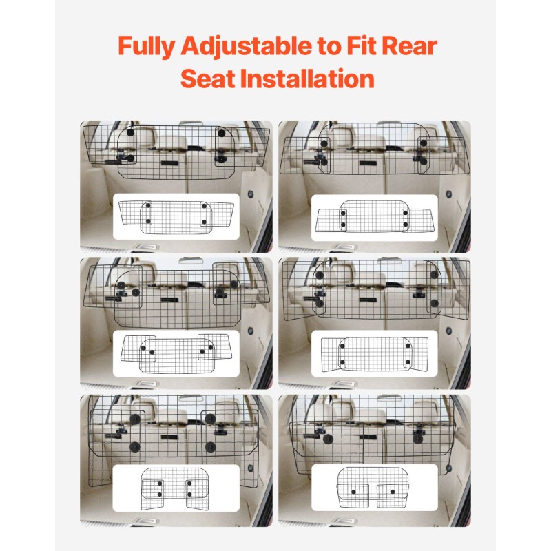 Koiraverkko autoon teräsrunko säädettävä leveys 1539 mm niskatukiin kiinnitys