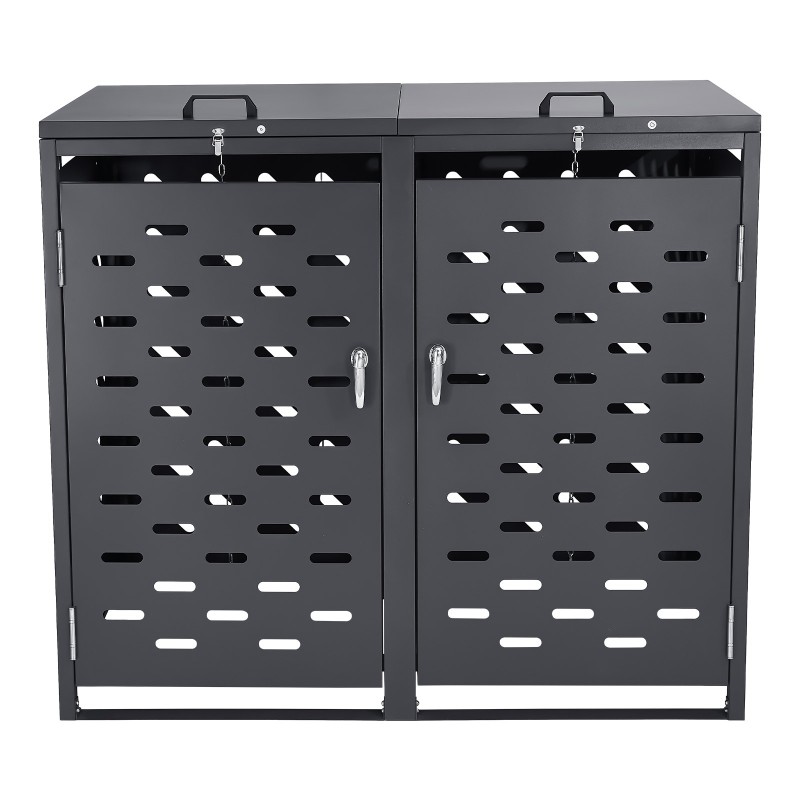 Metallinen jäteastiasuoja sinkitystä teräksestä kahdelle 240 litran astialle tummanharmaa lukittava kansi