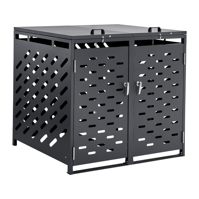 Metallinen jäteastiasuoja sinkitystä teräksestä kahdelle 240 litran astialle tummanharmaa lukittava kansi