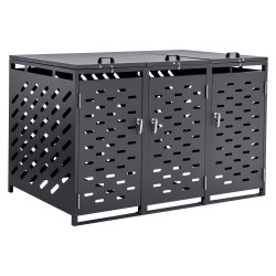 Metallinen roska-astioiden säilytyskaappi ulkokäyttöön 3 astiaa 240 l galvanoitu teräs tummanharmaa