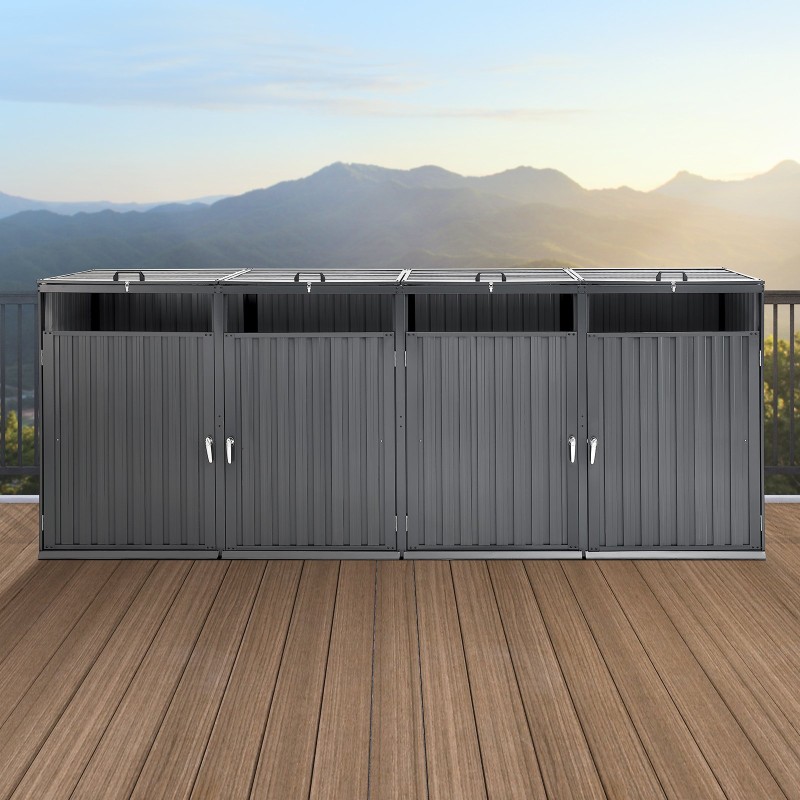 Metallinen jäteastiasuoja neljälle 240 l jäteastialle sinkitty teräs lukittavat ovet