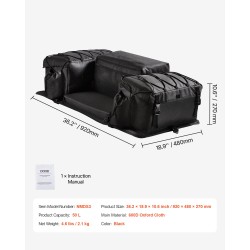 Mönkijän takasäilytyslaukku 50 l 600D Oxford-kangas musta pehmustettu istuintyyny