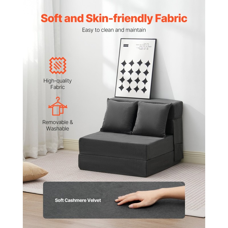 Taitettava kolmitoiminen sohvasänky korkeatiheyksisellä 25D-muistivaahdolla irrotettavalla samettipäällisellä