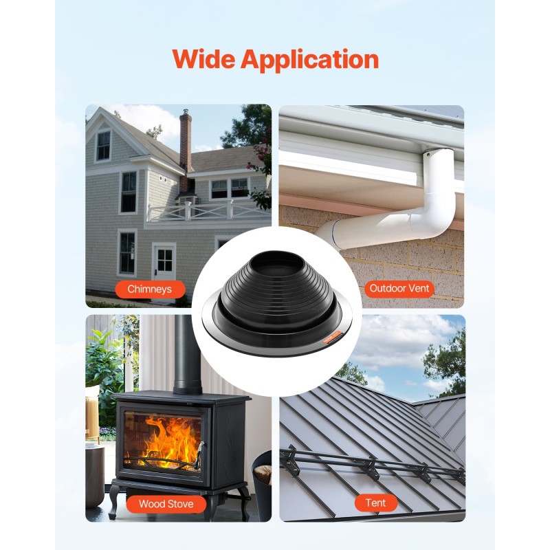 Kattoläpivientitiivisteet 2 kappaleen putkille 150–280 mm säänkestävä kumiosa joustava alumiinipohja