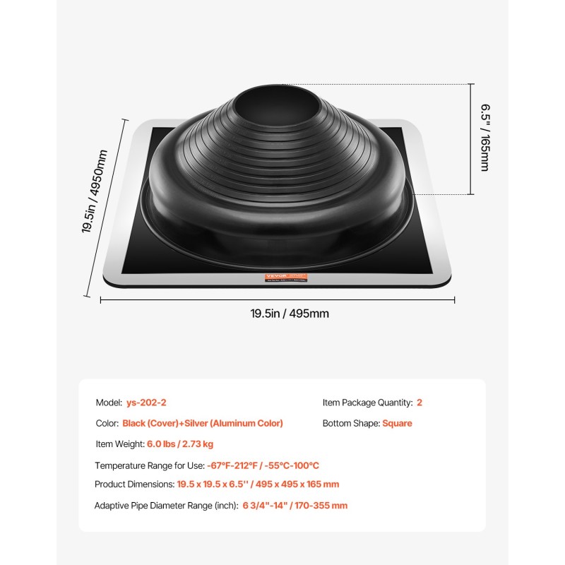 Kattoputken läpivientisaapas EPDM-kumainen 170–355 mm alumiinipohja kaksi kappaletta