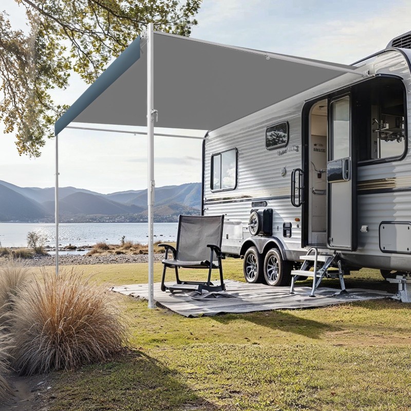 Matkailuauton käsikäyttöinen markiisi 18 jalkaa alumiiniseosrunko liukuvärjätty sininen