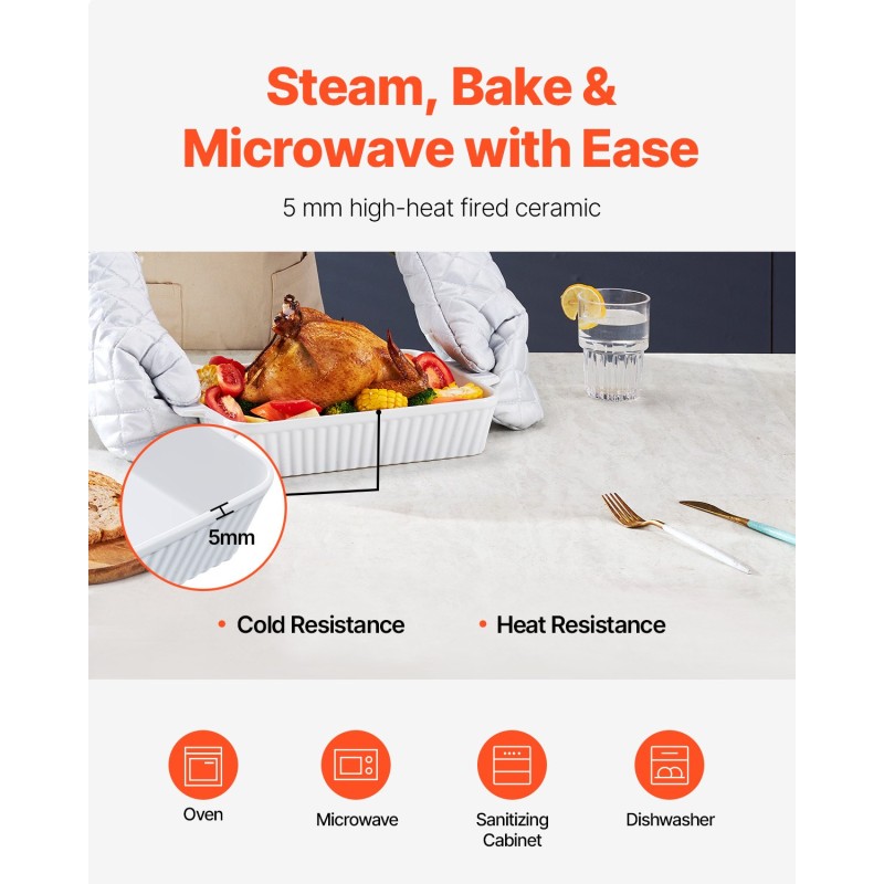 Keraaminen suorakulmainen uunivuoka 3,5 l kaksikahvainen valkoinen kiiltävä lasitus