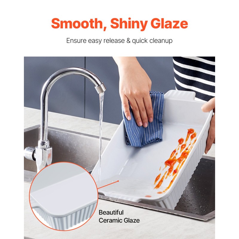 Keraaminen suorakulmainen uunivuoka 3,5 l kaksikahvainen valkoinen kiiltävä lasitus