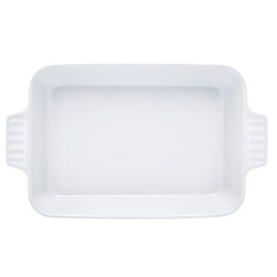 Keraaminen suorakulmainen uunivuoka 3,5 l kaksikahvainen valkoinen kiiltävä lasitus