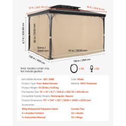 Paviljongin 4-paneelinen sivuverhosarja 100 % polyesteri vedenpitävä khaki 284 x 284 cm