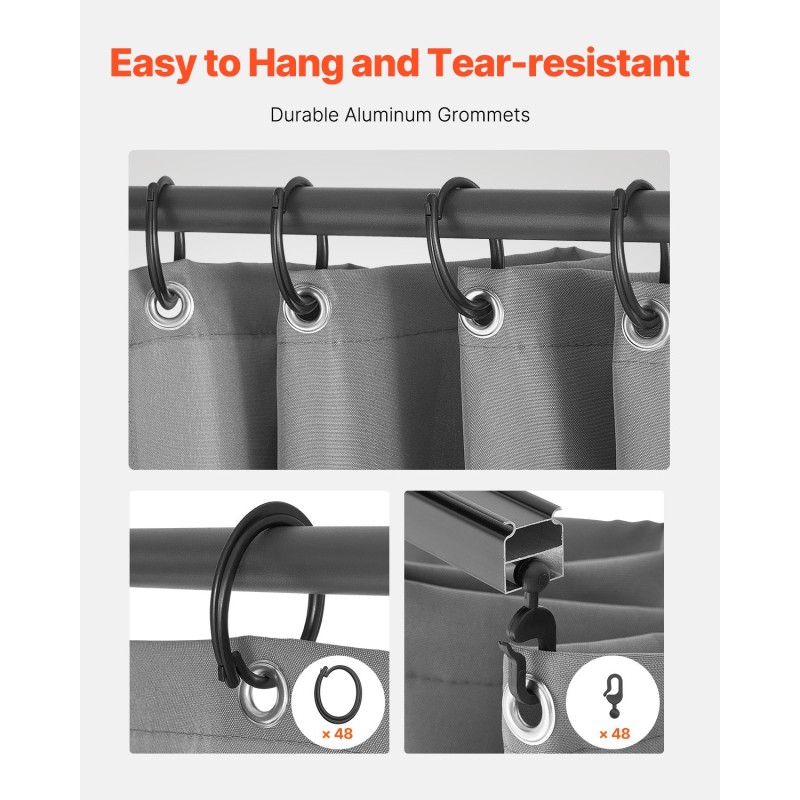 4-osainen paviljonkiverho 100% polyesteri 284 x 284 x 204 cm vedenpitävä harmaa