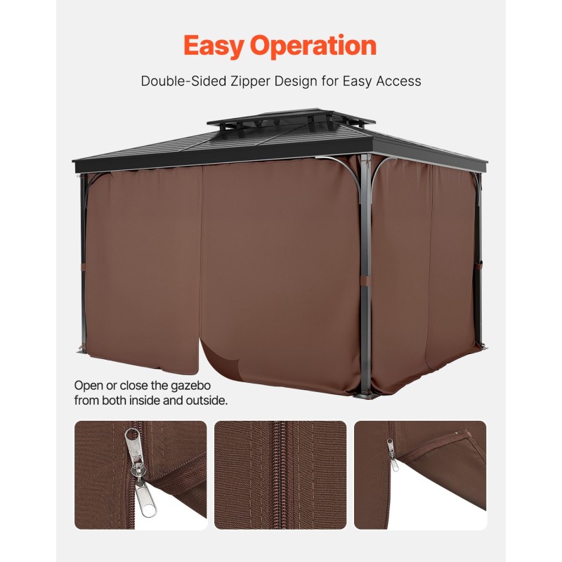 Paviljonkiverhot vedenpitävä polyesterikangas 4 paneelia kahvinruskea