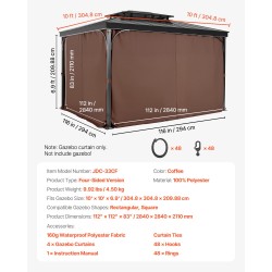 Paviljonkiverhot vedenpitävä polyesterikangas 4 paneelia kahvinruskea