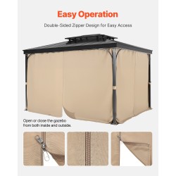 Paviljongin sivuverhosarja 4-paneelinen vedenpitävä 100% polyesteri khaki 282,5x342,5x221,5cm