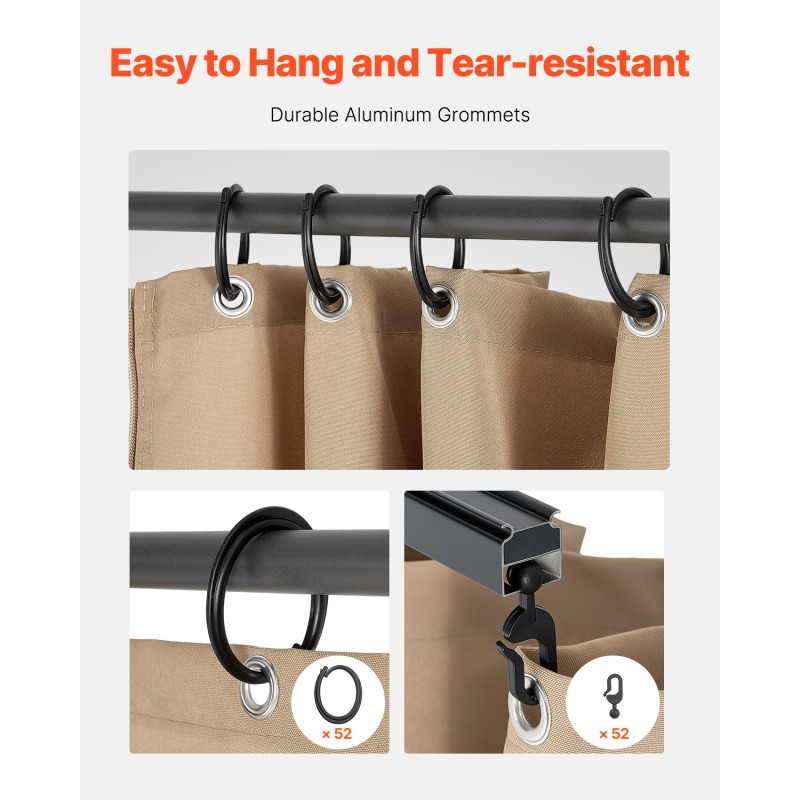 Paviljongin sivuverhosarja 4-paneelinen vedenpitävä 100% polyesteri khaki 282,5x342,5x221,5cm