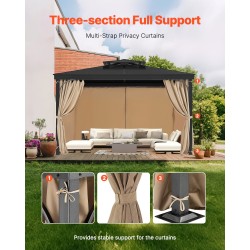 Paviljongin sivuverhosarja 4-paneelinen vedenpitävä 100% polyesteri khaki 282,5x342,5x221,5cm