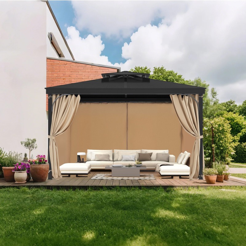 Paviljongin sivuverhosarja 4-paneelinen vedenpitävä 100% polyesteri khaki 282,5x342,5x221,5cm