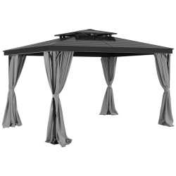 Paviljongin sivuverhot 100 polyesteri 160gsm 283x340x203 cm harmaa 4 paneelia ulkokäyttöön