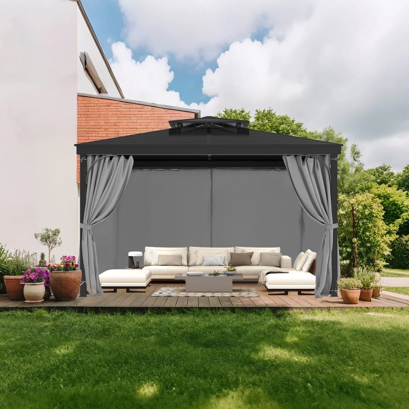 Paviljongin sivuverhot 100 % polyesteri 160gsm 283x340x203 cm harmaa 4 paneelia ulkokäyttöön