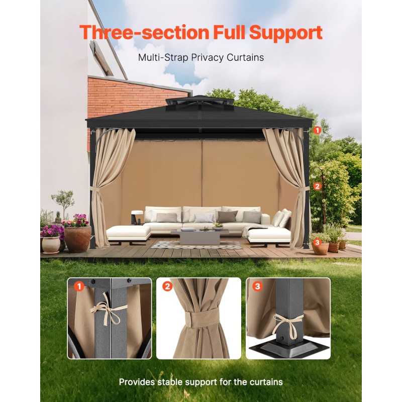 Paviljonkiverhosarja 100-prosenttinen polyesteri 160gsm vesitiivis neliosainen khaki 10x12x7