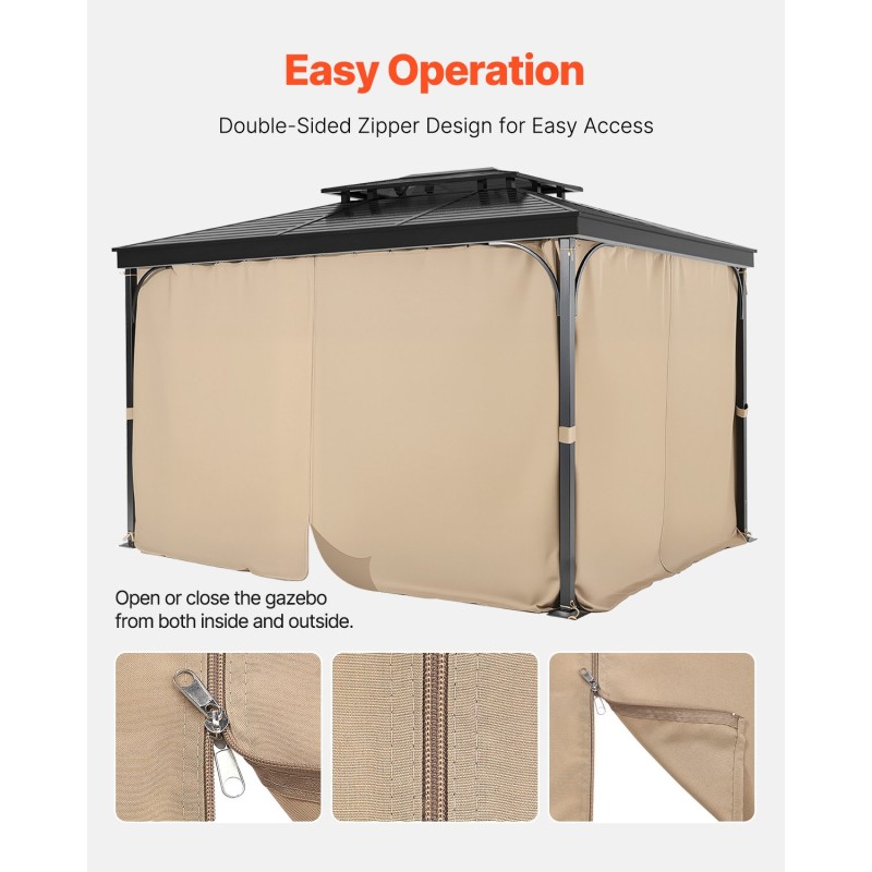 Paviljongin sivuverhosarja 4-paneelinen vedenpitävä polyesteri khaki 281×373×213 senttimetriä