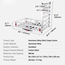 Vetokoukkuun kiinnitettävä alumiininen kuljetusteline taittuvalla rampilla 2 tuuman vastaanottimeen