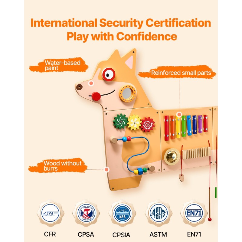 MDF-aktiviteettiseinä 3–12 vuotta 12 toimintoa 1550x680 mm pentuaiheinen