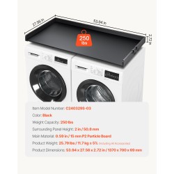 Työtaso pesukoneen ja kuivausrummun päälle 15 mm P2-lastulevy musta 1370x700 mm