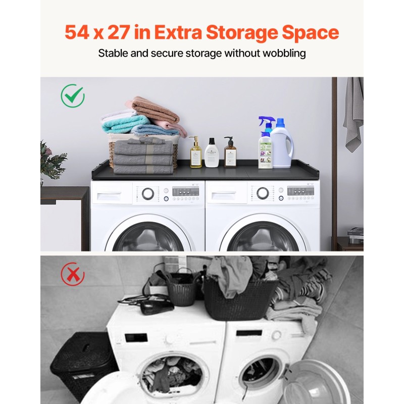 Työtaso pyykinpesukoneen ja kuivausrummun päälle 15 mm lastulevy 1370×700 mm musta