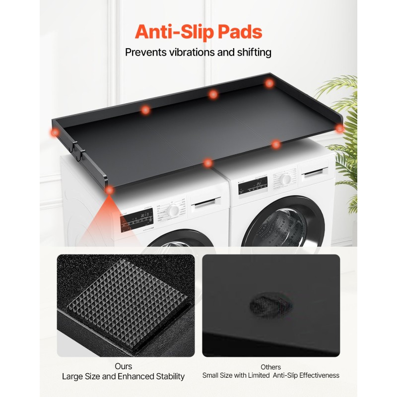 Työtaso pyykinpesukoneen ja kuivausrummun päälle 15 mm lastulevy 1370×700 mm musta