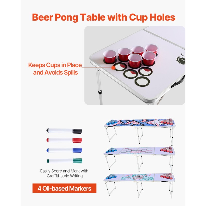 Taitettava beer pong -pöytä MDF-melamiinipinnoite 240x60 cm 6 palloa