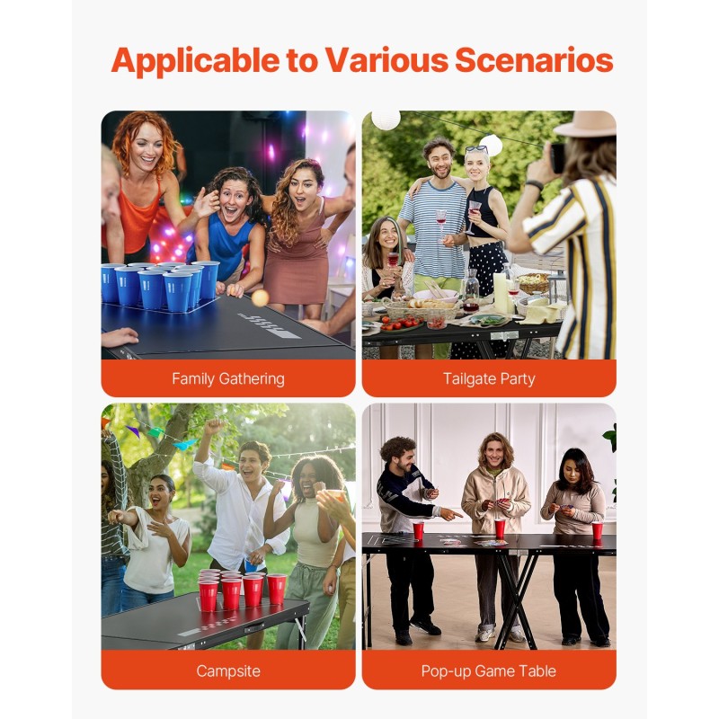 Taitettava 240 cm olutpongin pöytä MDF-melamiinipintainen sisältää 6 pingispalloa kantavuus 30 kg