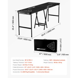 Taitettava 240 cm olutpongin pöytä MDF-melamiinipintainen sisältää 6 pingispalloa kantavuus 30 kg
