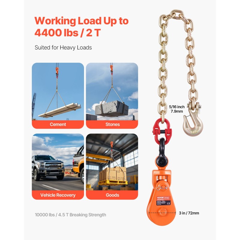 Vinssipyörä seosteräksinen 2 t työkuorma G80-metalliketju 0,6 m 74 mm pyörä