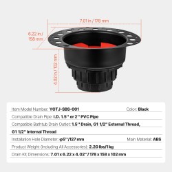 Vapaasti seisovan kylpyammeen viemärisarja messinkirunko ABS-muovi 127 millimetrin asennusaukolle