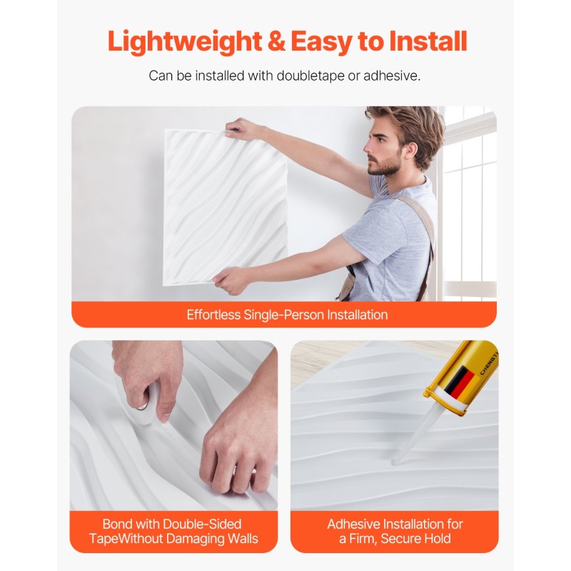 Kolmiulotteiset PVC-seinäpaneelit sisäkäyttöön 12 paneelia mattavalkoinen 500x500 mm