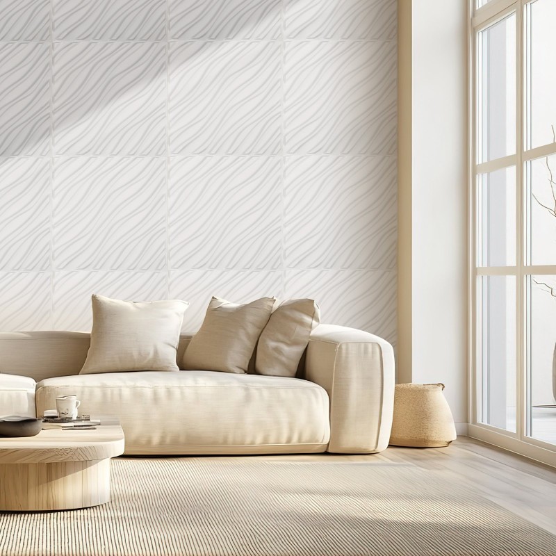 Kolmiulotteiset PVC-seinäpaneelit sisäkäyttöön 12 paneelia mattavalkoinen 500x500 mm