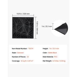 3D-seinäpaneelit PVC mattamusta timanttikuvio 33 kpl 2,97 m² sisätiloihin