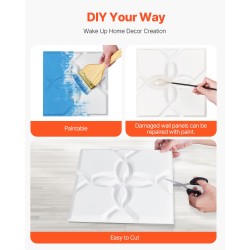 Kolmiulotteiset PVC-muoviset seinäpaneelit 33 kpl 300 x 300 mm mattavalkoinen kukkakuvio