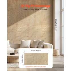 Seinäpaneelit 3D-teksturoitu PU-materiaali 4 kpl 1200x600x30 mm 2,97 m² kivikeltainen