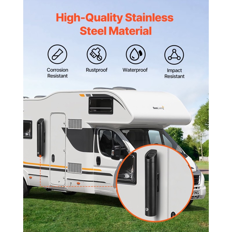 Seinään kiinnitettävä tumpinkeräin ruostumatonta terästä ja alumiinia musta ulkokäyttöön lukolla