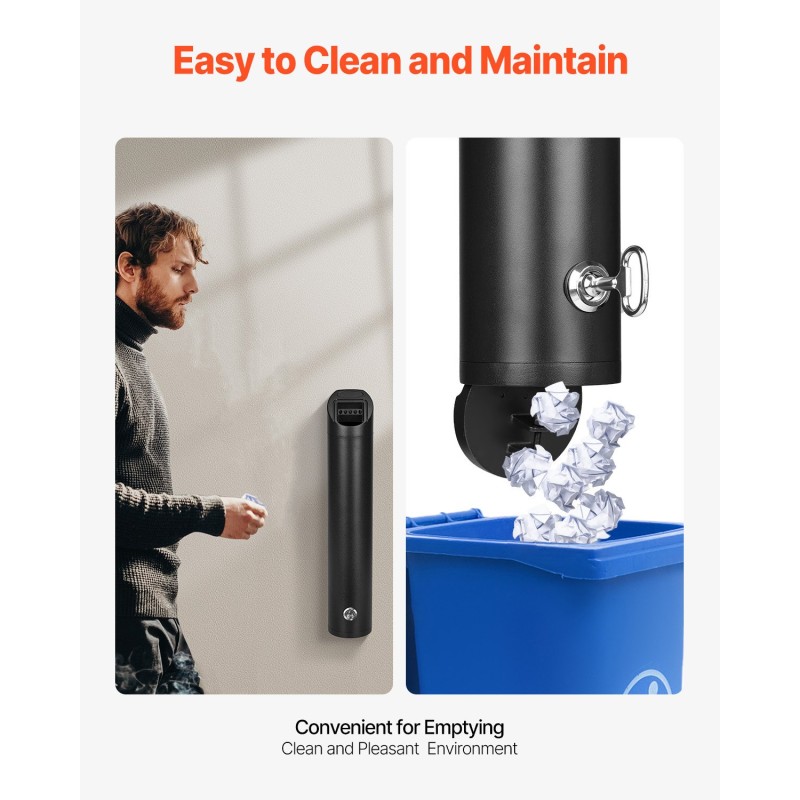 Seinään kiinnitettävä tumpinkeräin ruostumatonta terästä ja alumiinia musta ulkokäyttöön lukolla