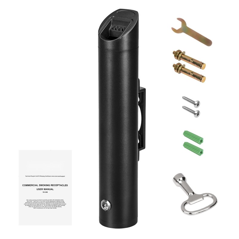 Seinään kiinnitettävä tumpinkeräin ruostumatonta terästä ja alumiinia musta ulkokäyttöön lukolla